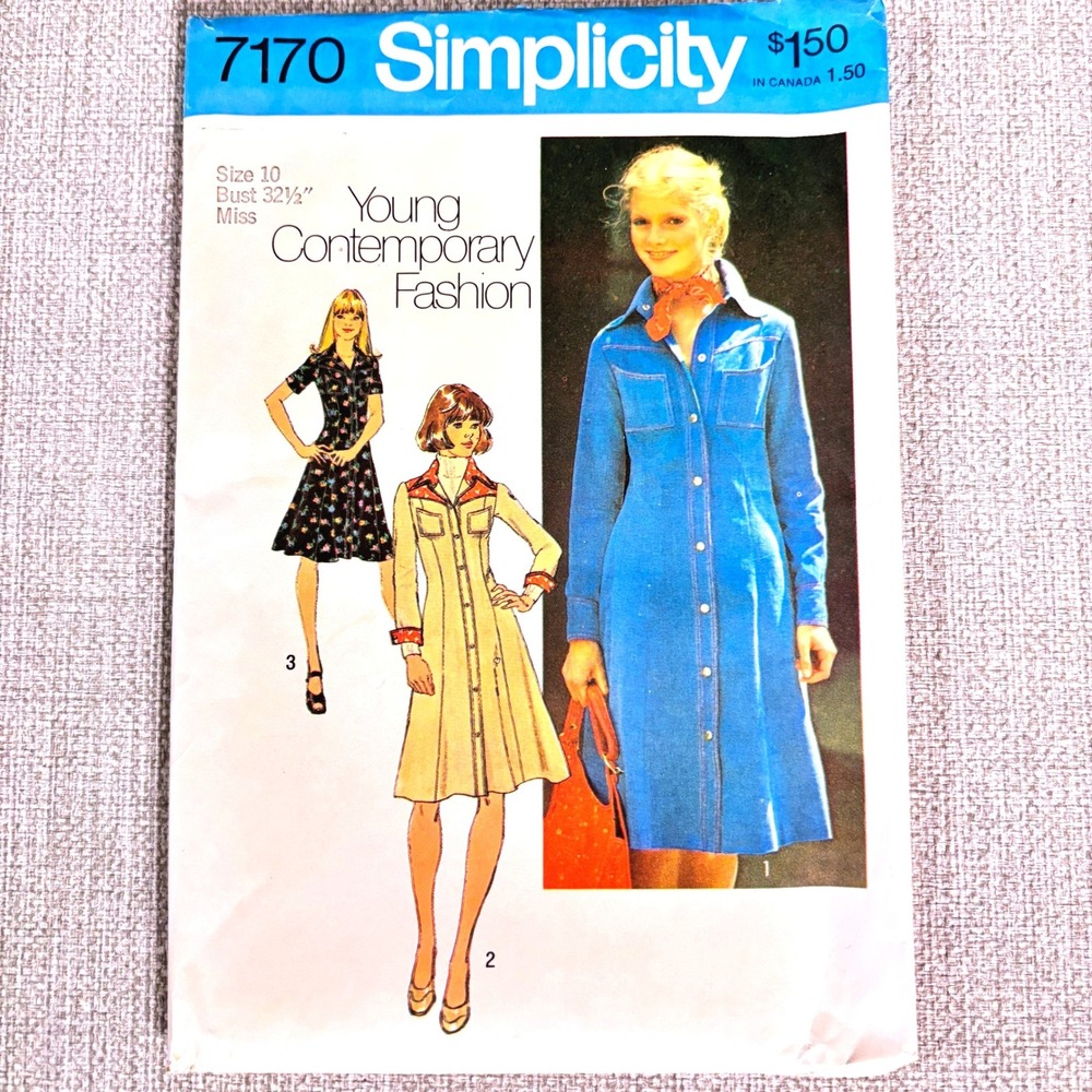 Simplicity 7170 Western Denim Shirtdress Sz 10 Ranch Coastal Cowgirl Rodeo Retro